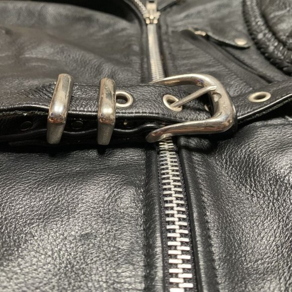 FIRST Classic Leather Jacket Mens Small Black Full Zip Motorcycle Riding Road - Picture 7 of 13